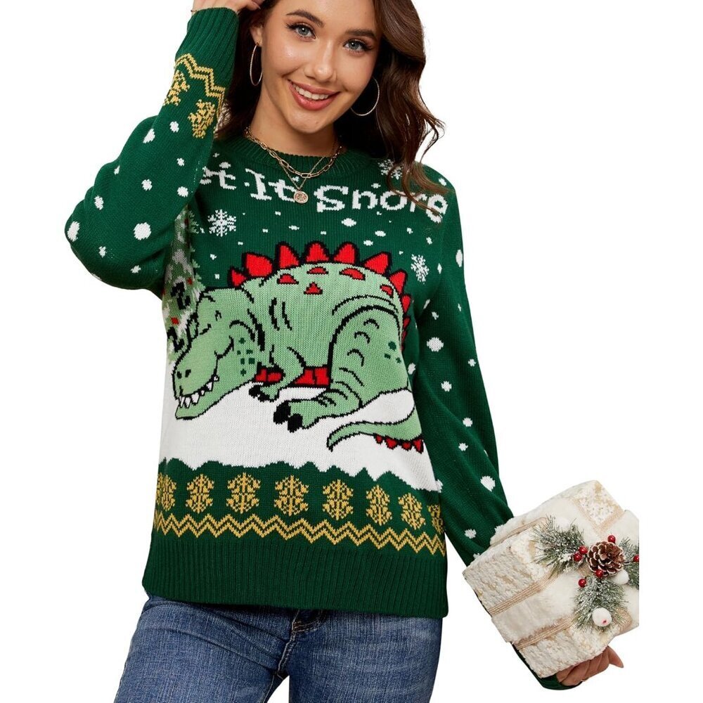 Women’s Fuzzy Christmas Sweater 100% Acrylic Warm Cozy Holiday Pullover